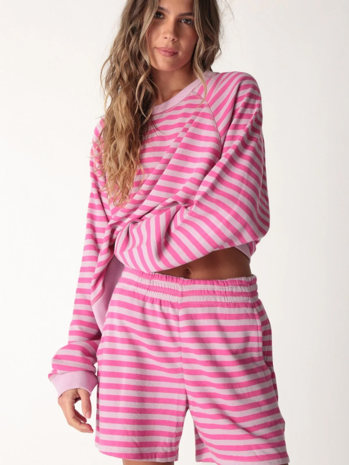 Electric and Rose Long Sleeve Sweater in Magenta Stripe - SKULPT Dublin