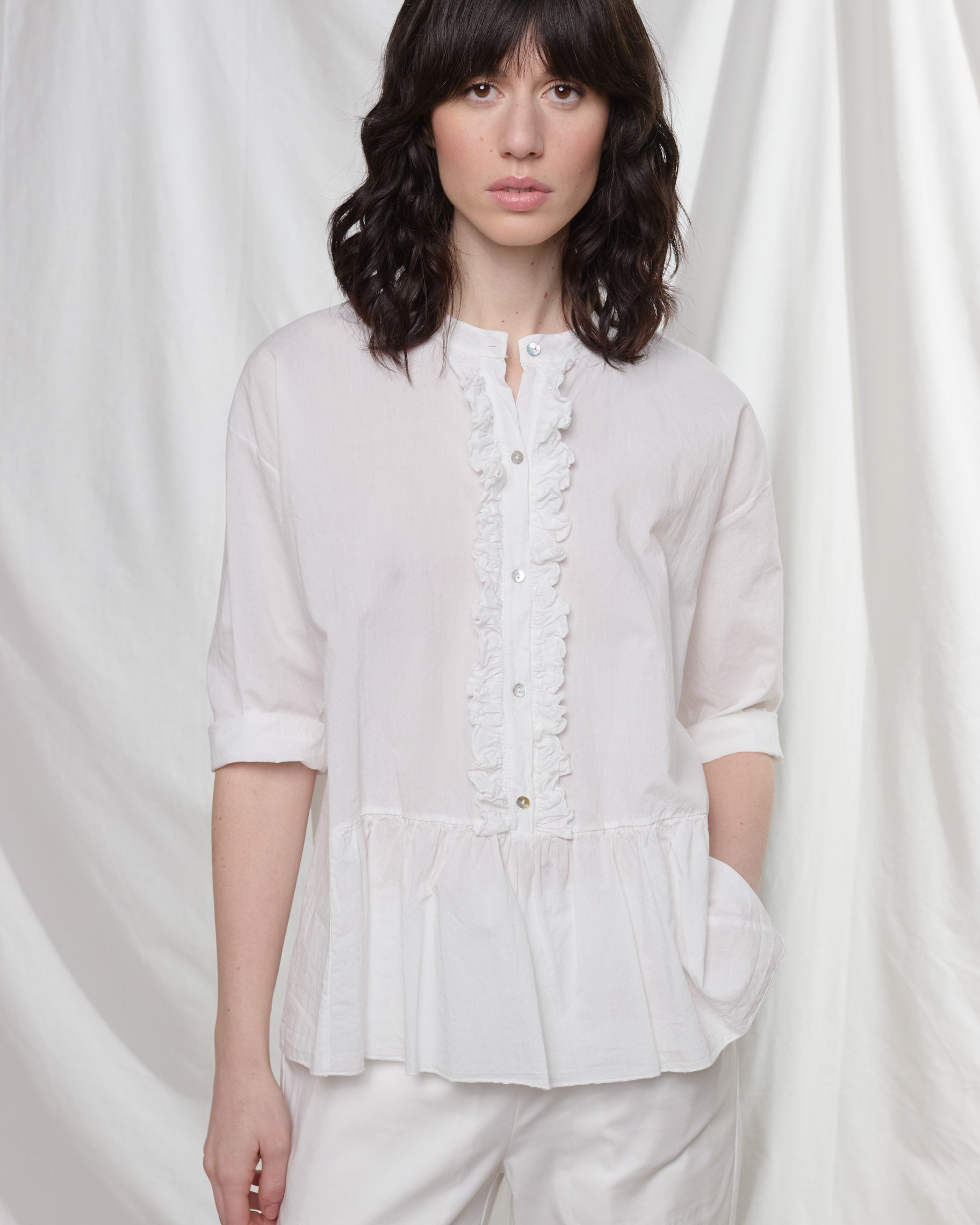 rialto48 Long Sleeve Top with Ruffle in White - SKULPT Dublin