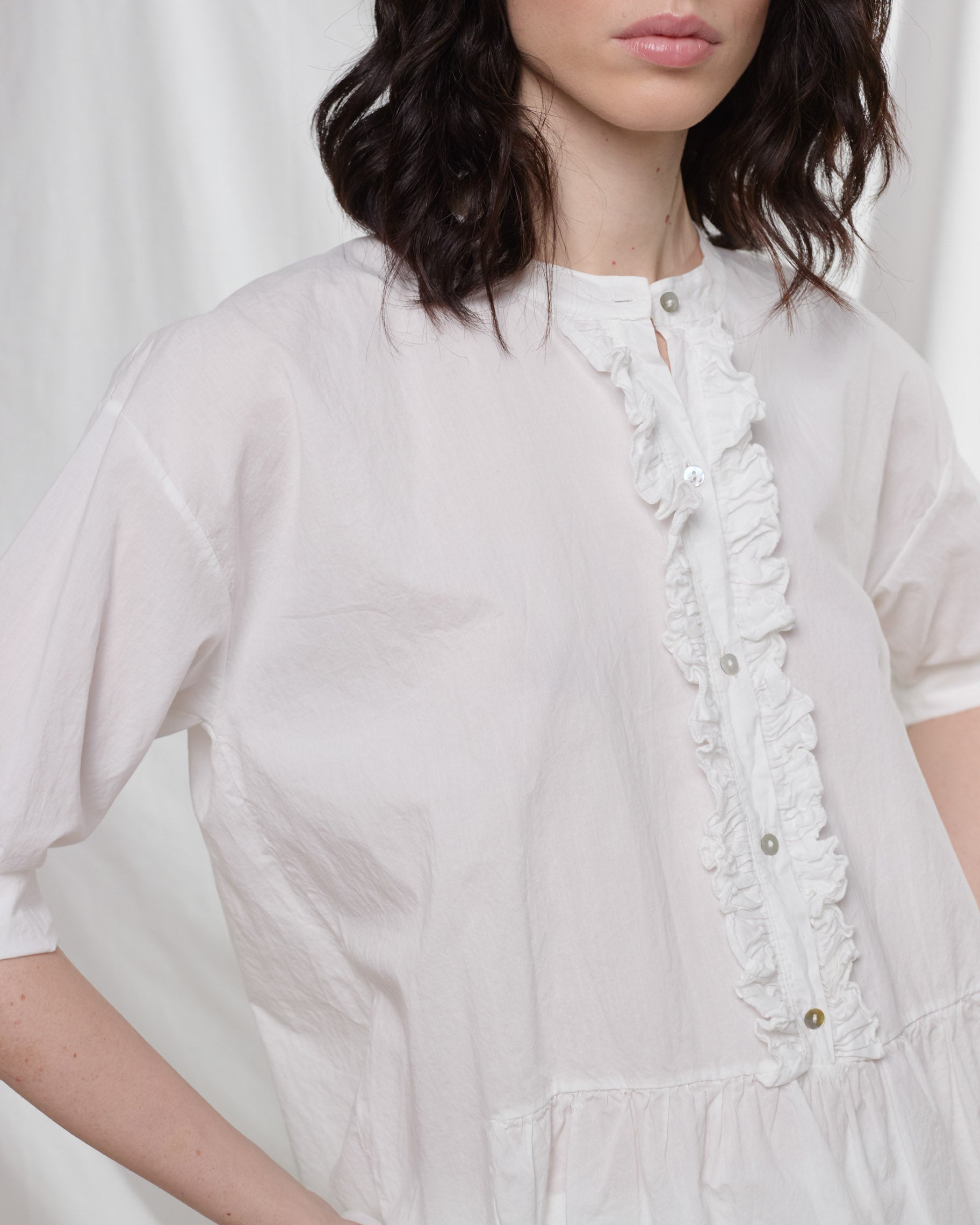 rialto48 Long Sleeve Top with Ruffle in White - SKULPT Dublin