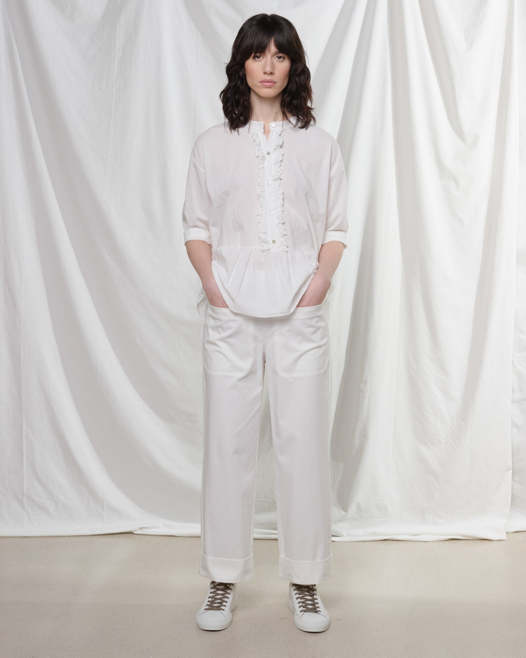 rialto48 Long Sleeve Top with Ruffle in White - SKULPT Dublin
