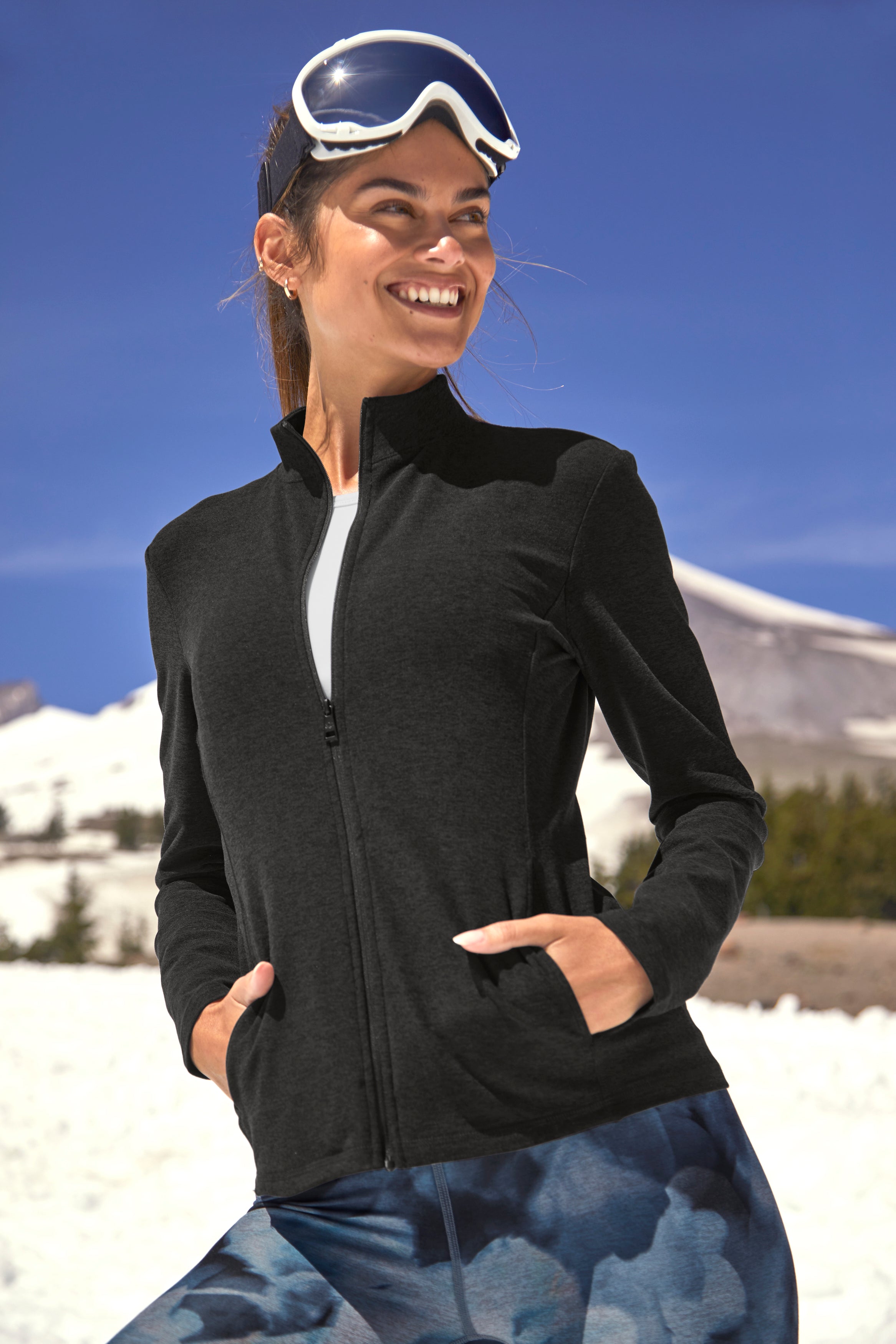 Beyond Yoga Spacedye Mock Neck Zip Up in Darkest Night - SKULPT Dublin
