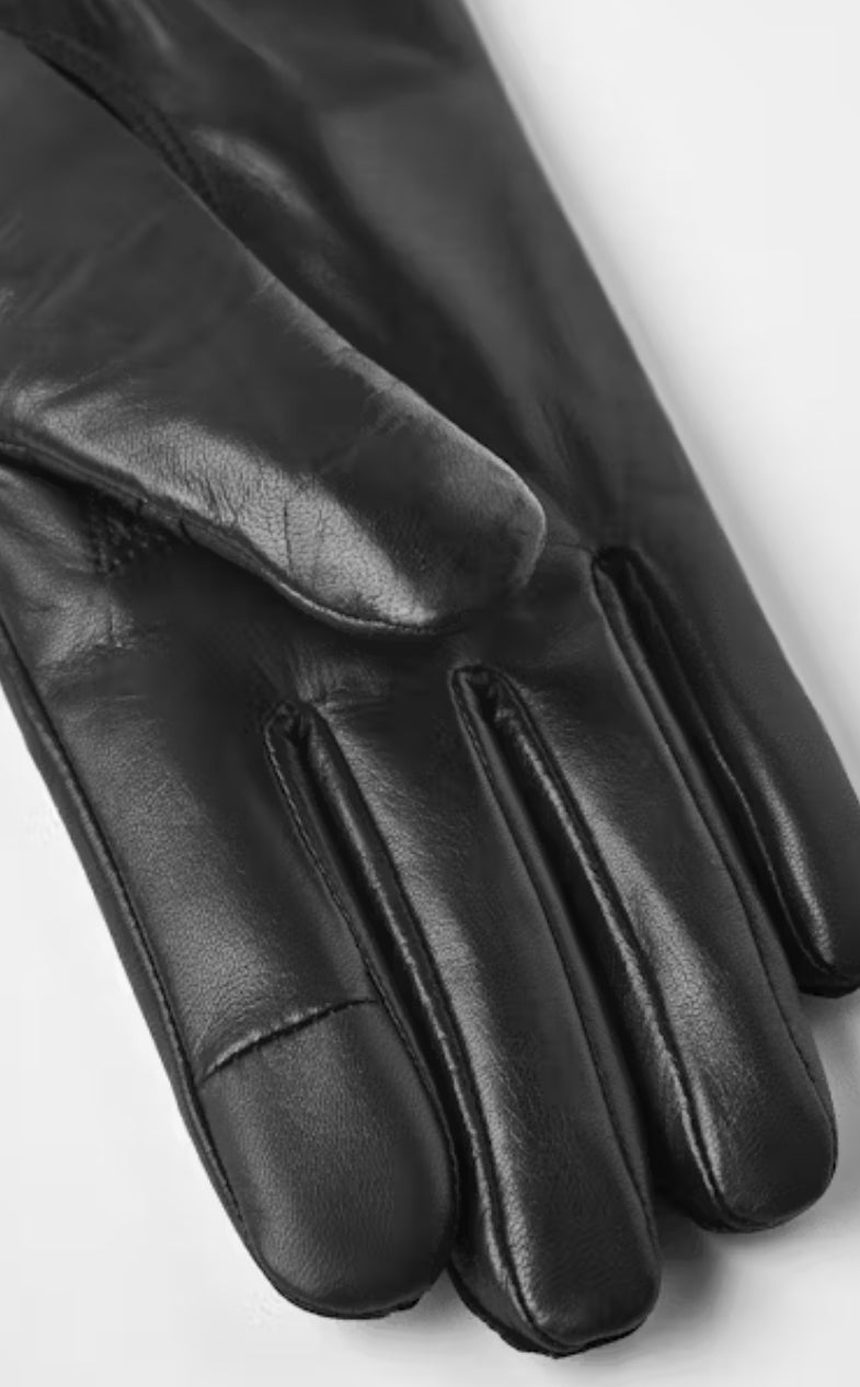 Hestra Leather Touchscreen Gloves with Wool Lining in Black