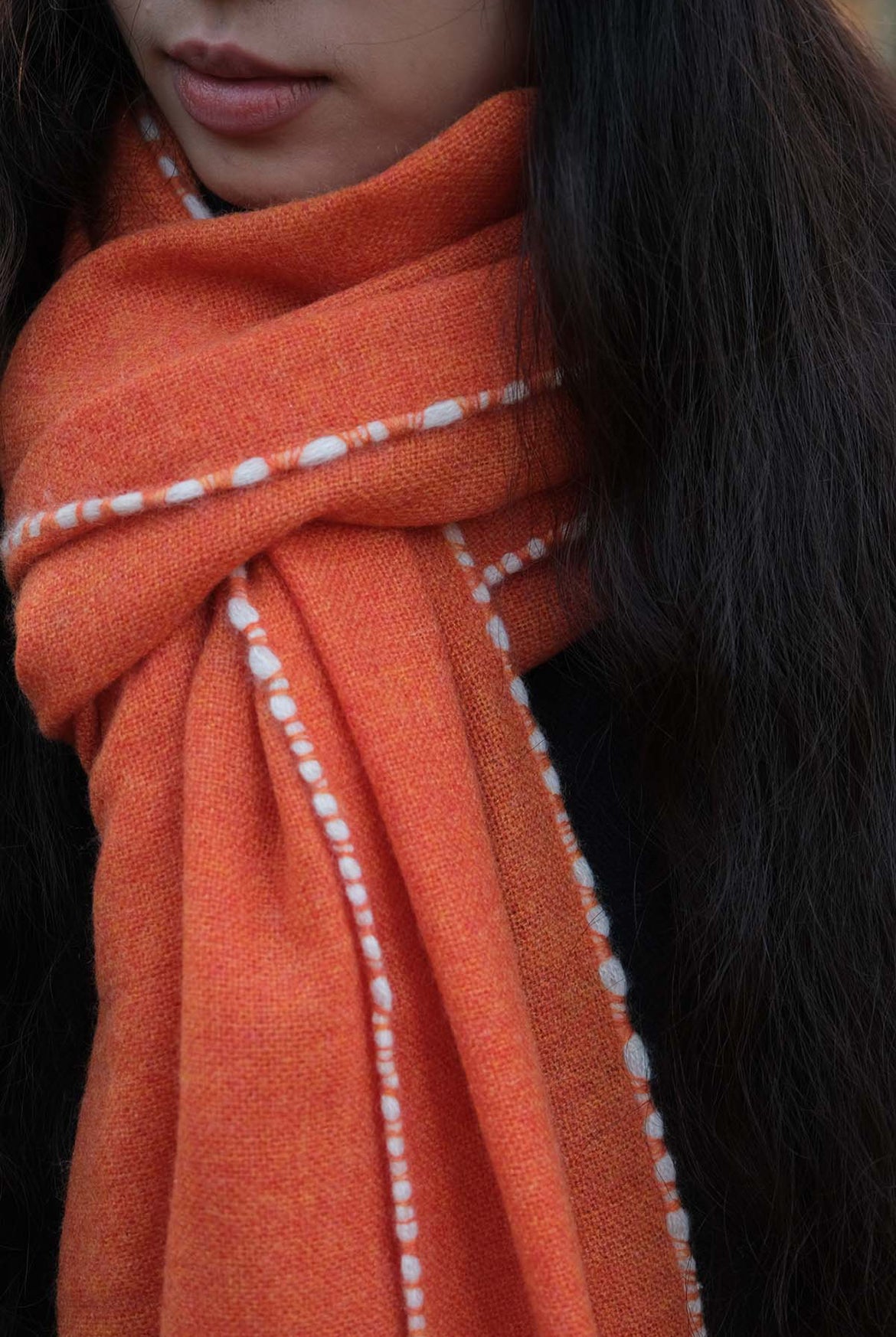Oats & Rice Weaved Cashmere Scarf in Orange