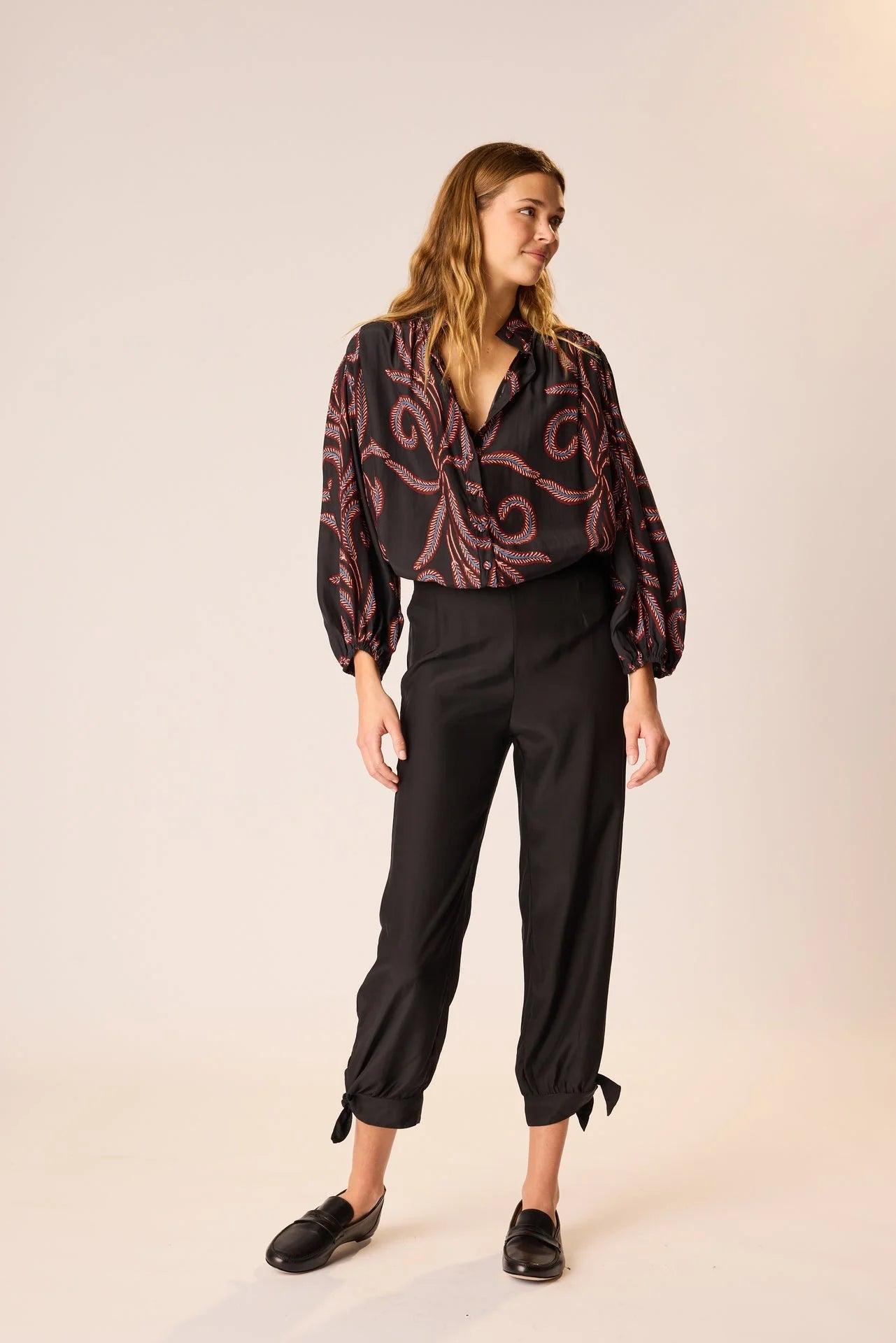 Natalie Martin Long Sleeve Silk Shirt in Feather Black - SKULPT Dublin
