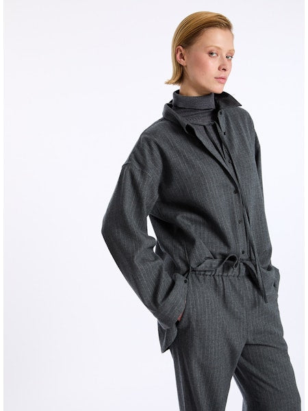 Lis Lareida Wool Pinstripe Shirt in Navy - SKULPT Dublin