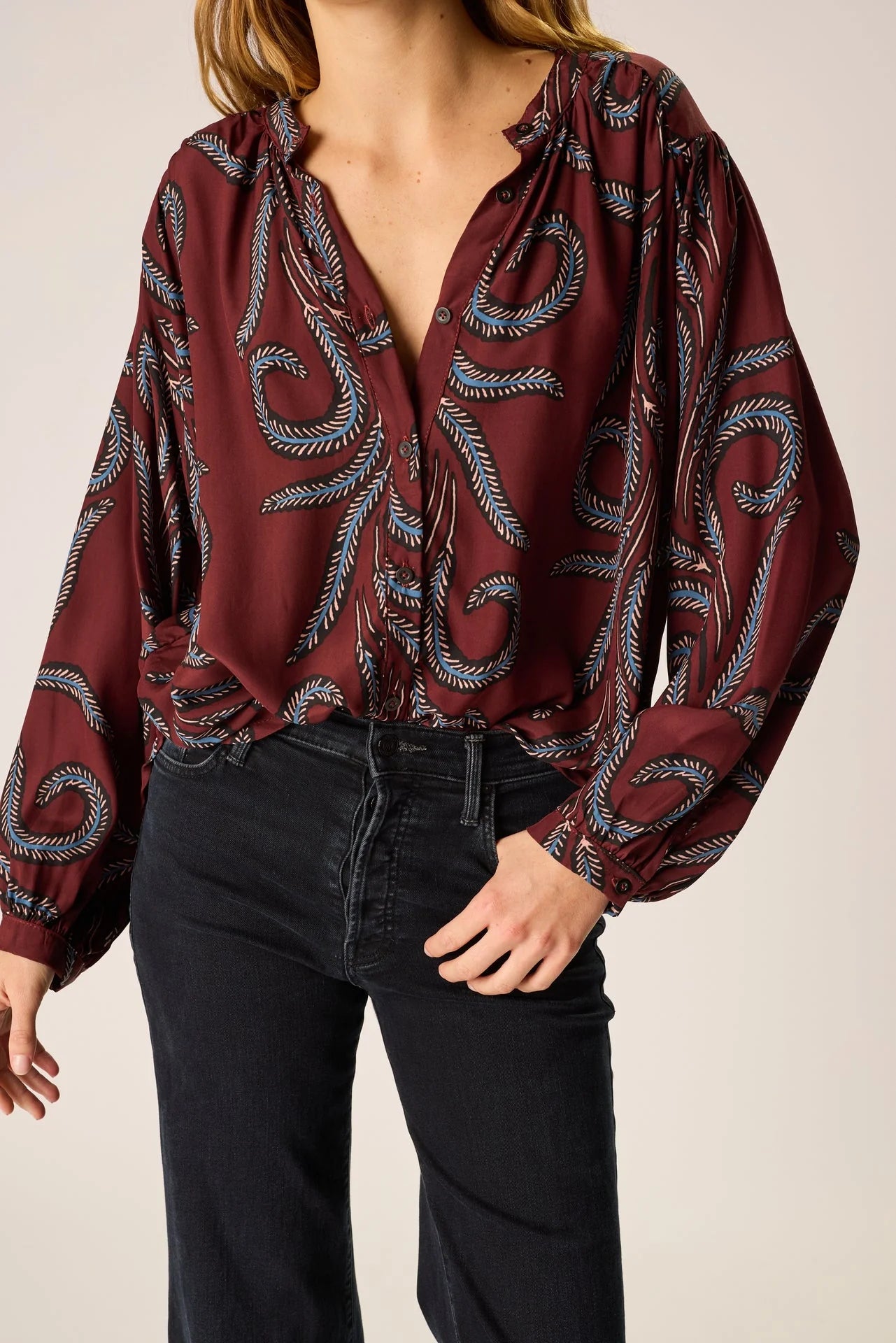 Natalie Martin Long Sleeve Shirt in Bordeaux Feather - SKULPT Dublin