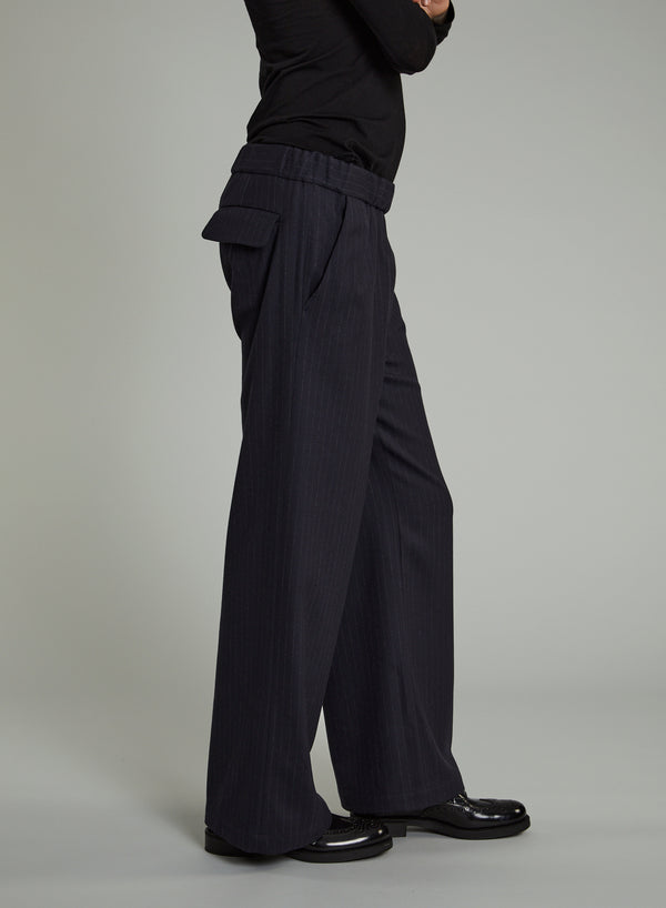 Lis Lareida Luke Trousers in Navy Pin Stripe - SKULPT Dublin