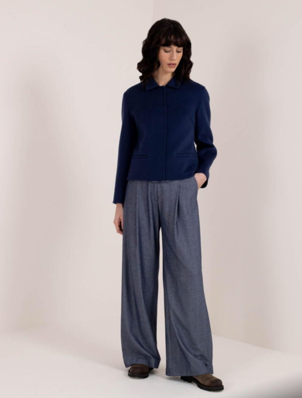 rialto48 Wide Leg Trousers with pleats in Blue Denim - SKULPT Dublin