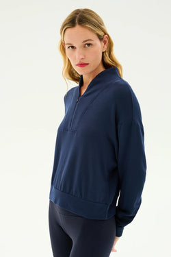 Splits59 Birdie Half Zip Long Sleeve Sweater in Navy - SKULPT Dublin