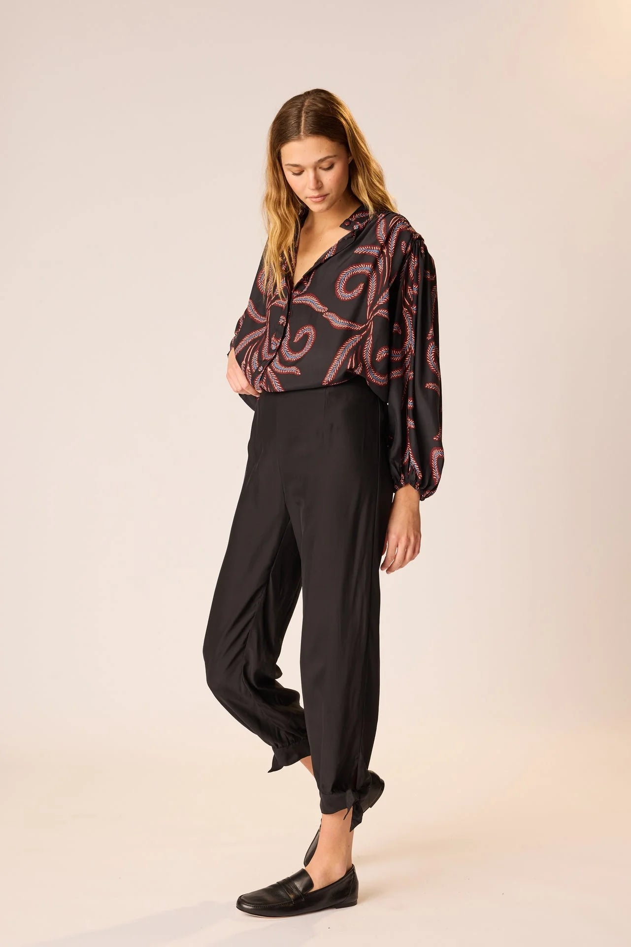 Natalie Martin Long Sleeve Silk Shirt in Feather Black - SKULPT Dublin