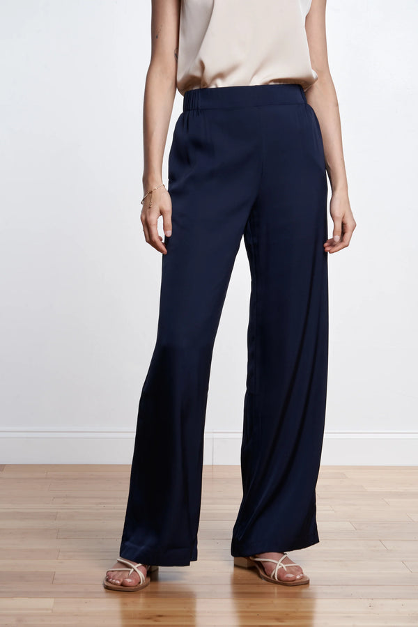 Silks95Five Washable Silk Wide Leg Trousers in Navy - SKULPT Dublin