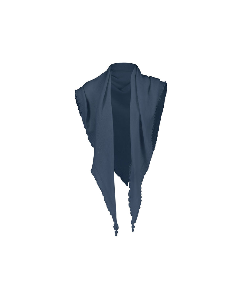 Allude Cashmere Triangle Ruffle Scarf in Denim Blue - SKULPT Dublin