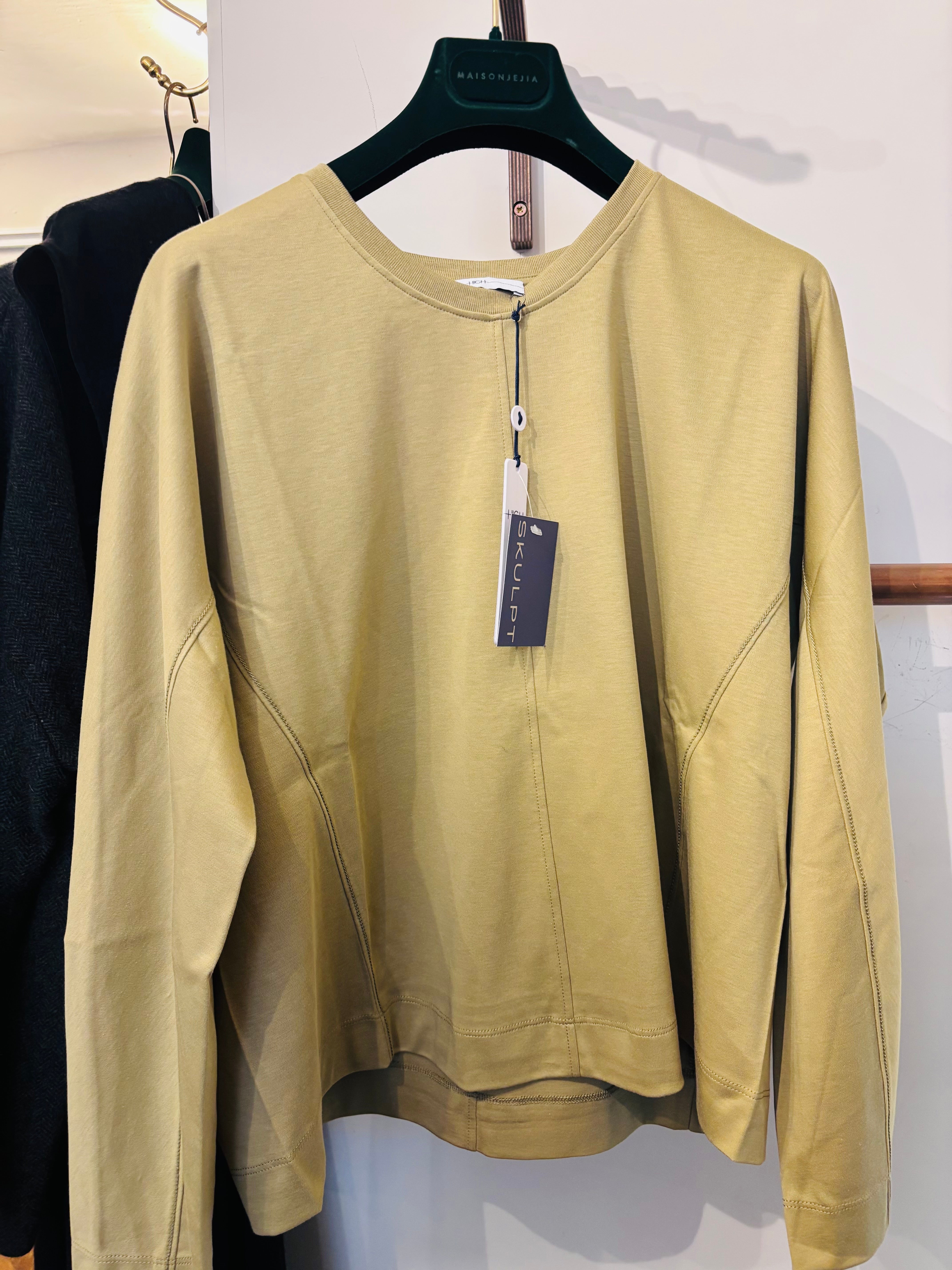 HIGH Everyday Couture Typhoon Jersey Long Sleeve Top in Light Khaki