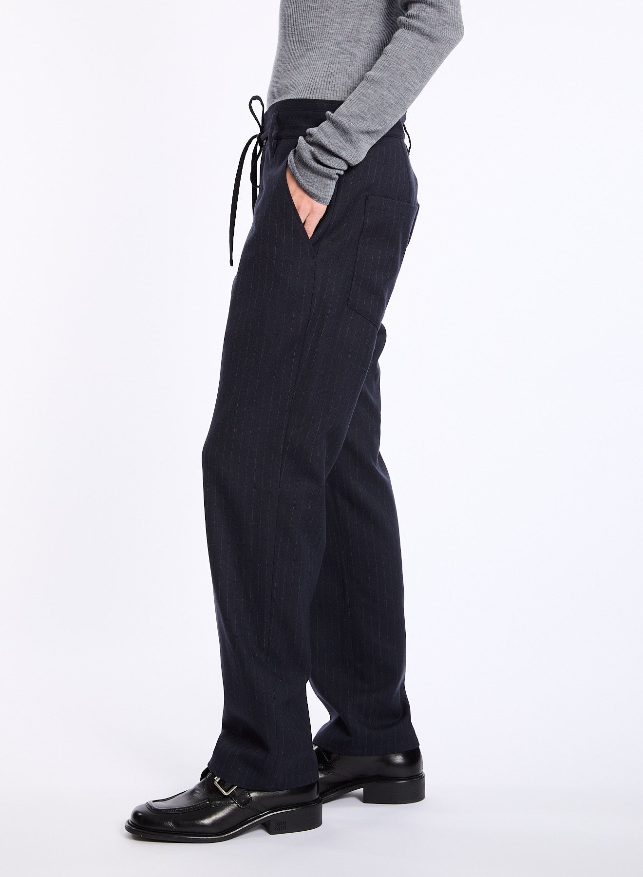 Lis Lareida Linda Trousers in Navy Pinstripe - SKULPT Dublin