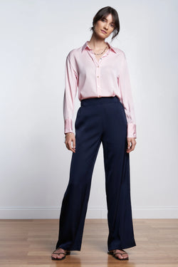 Silks95Five Washable Silk Straight Leg Trousers in Navy - SKULPT Dublin