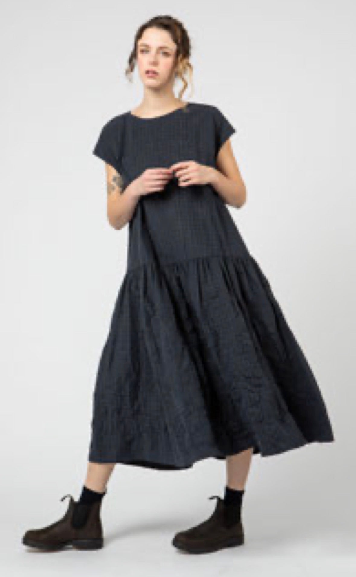 ApuntoB Dress in Navy and Khaki Check - SKULPT Dublin