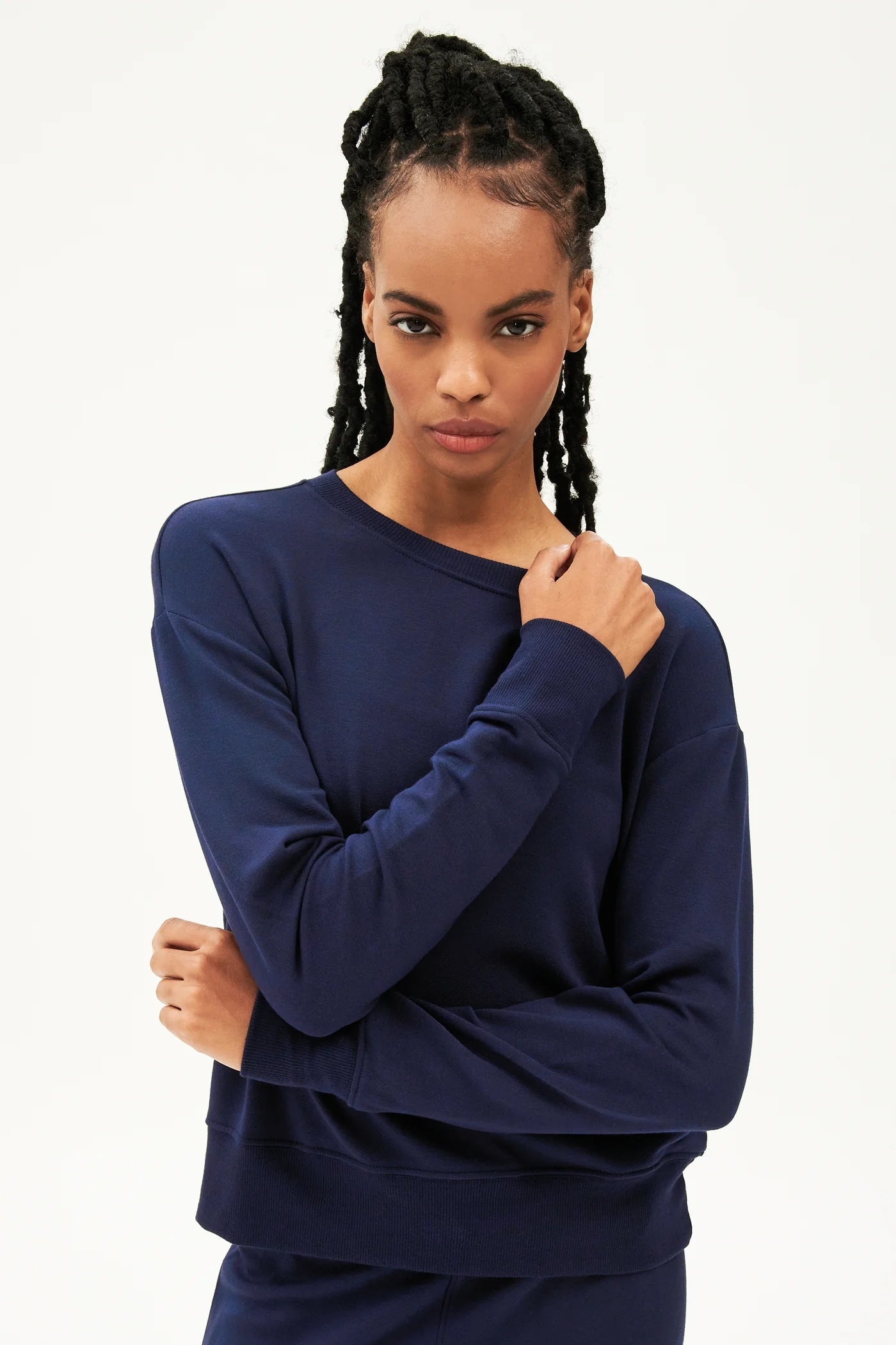 Splits59 Sonja Warm Up Long Sleeve Sweater in Navy - SKULPT Dublin