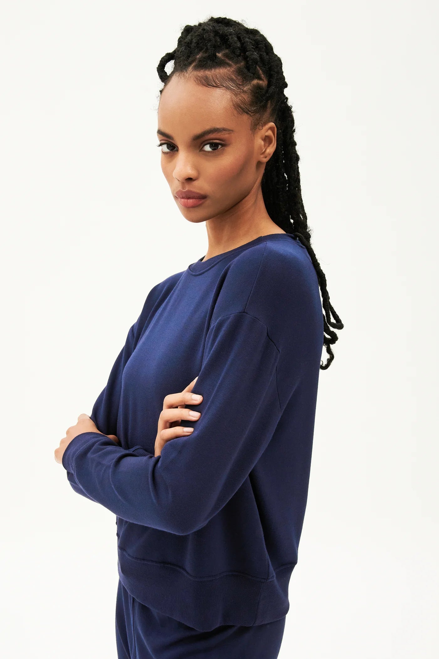 Splits59 Sonja Warm Up Long Sleeve Sweater in Navy - SKULPT Dublin