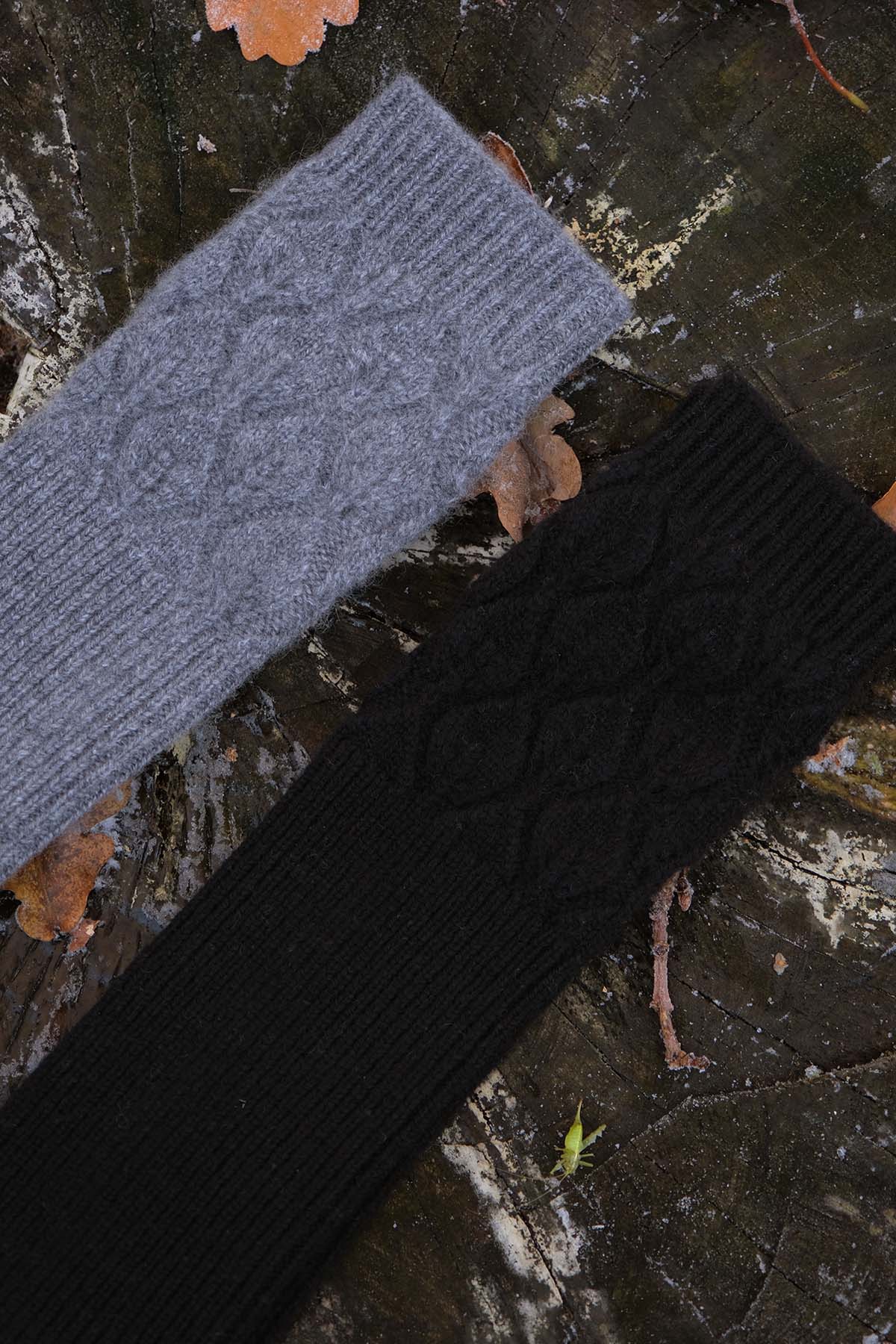 Oats & Rice in Long Fingerless Gloves in Grey