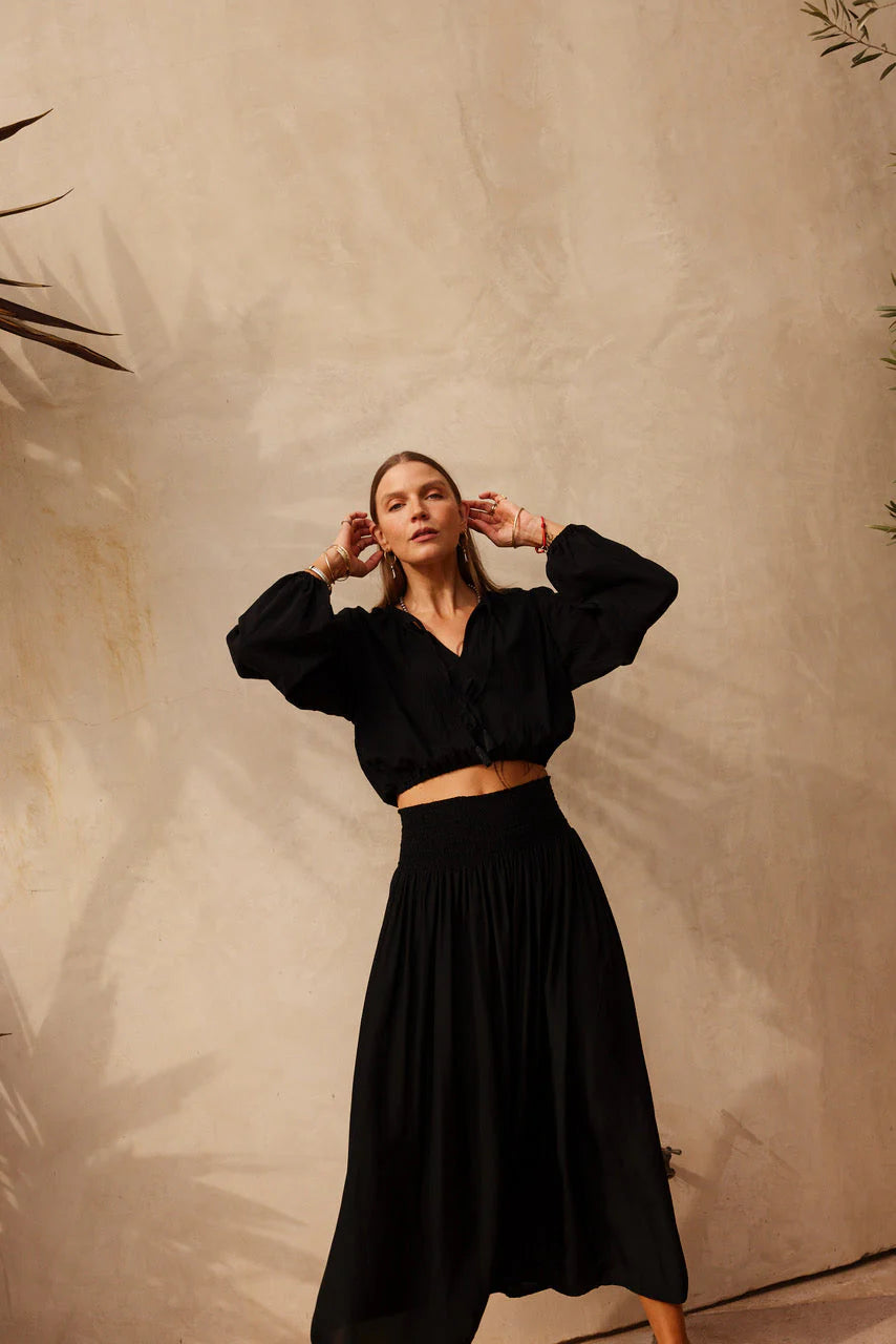 Natalie Martin Long Silk Skirt in Black - SKULPT Dublin