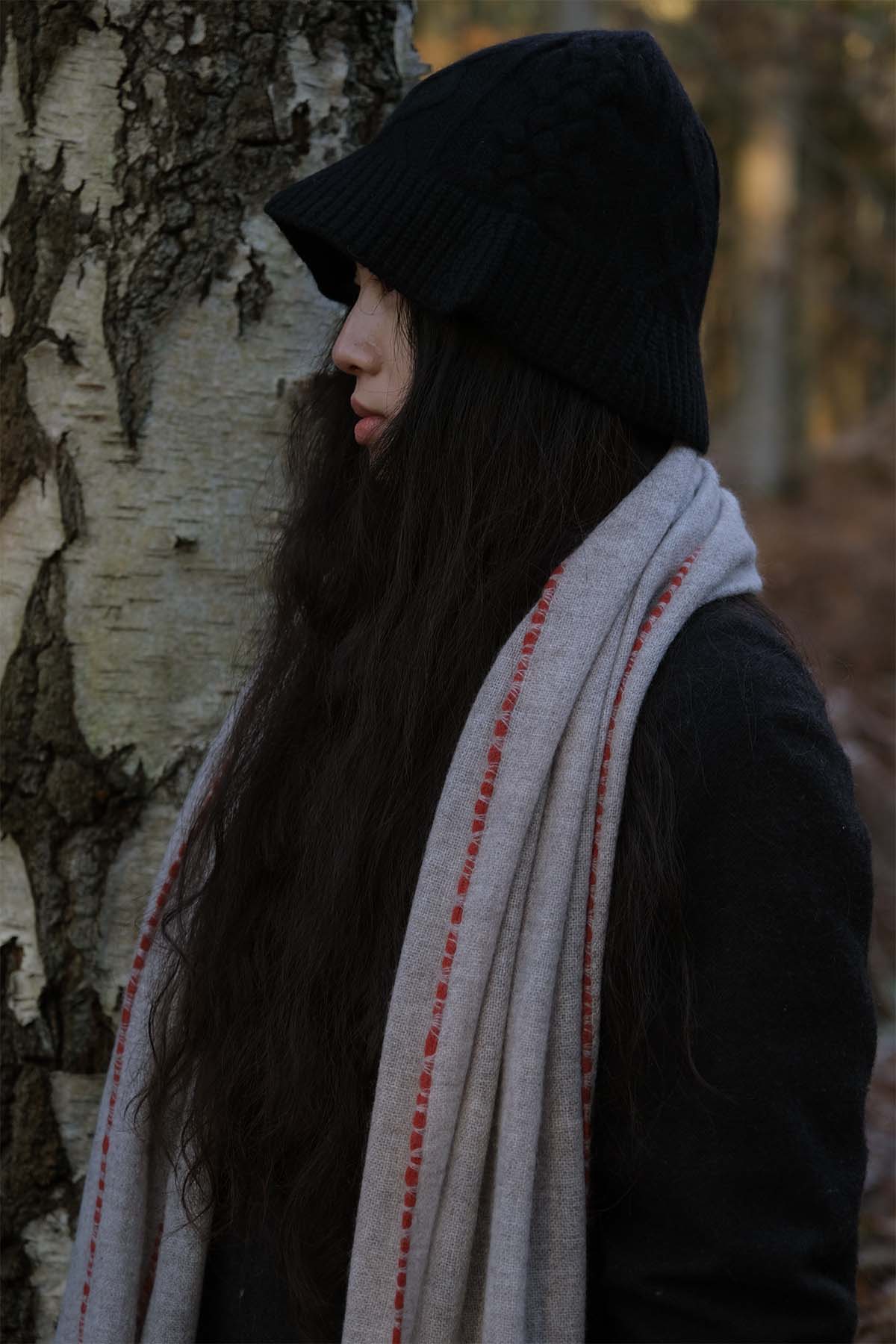 Oats & Rice Weaved Scarf in Grey Rust Trim - SKULPT Dublin