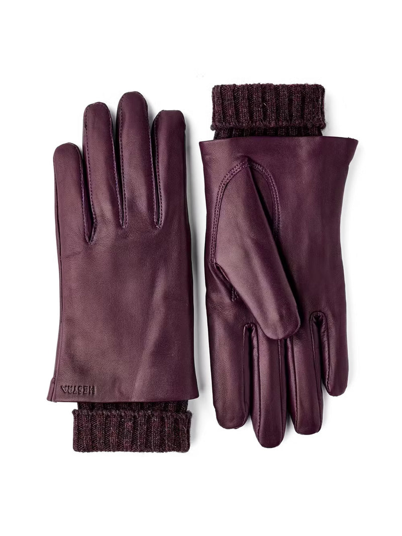 Hestra Leather Gloves with Wool Lining Dark Plum - SKULPT Dublin