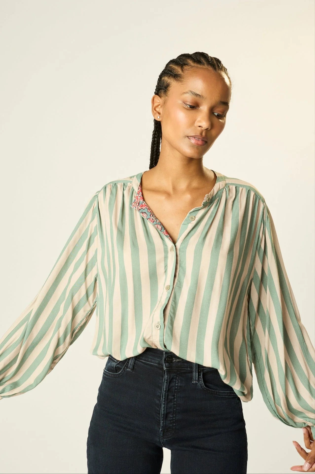 Natalie Martin Long Sleeve Shirt in Jade Stripe - SKULPT Dublin