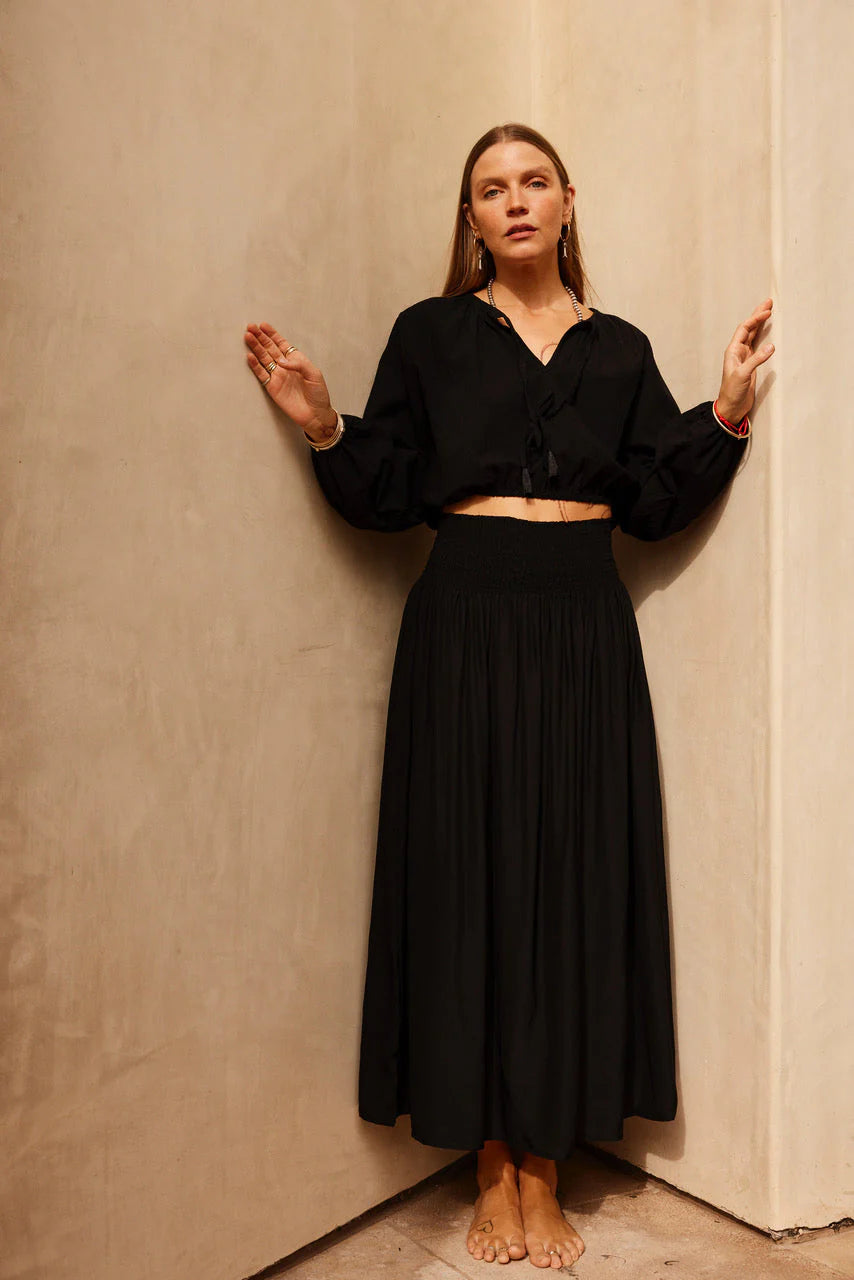 Natalie Martin Long Silk Skirt in Black - SKULPT Dublin