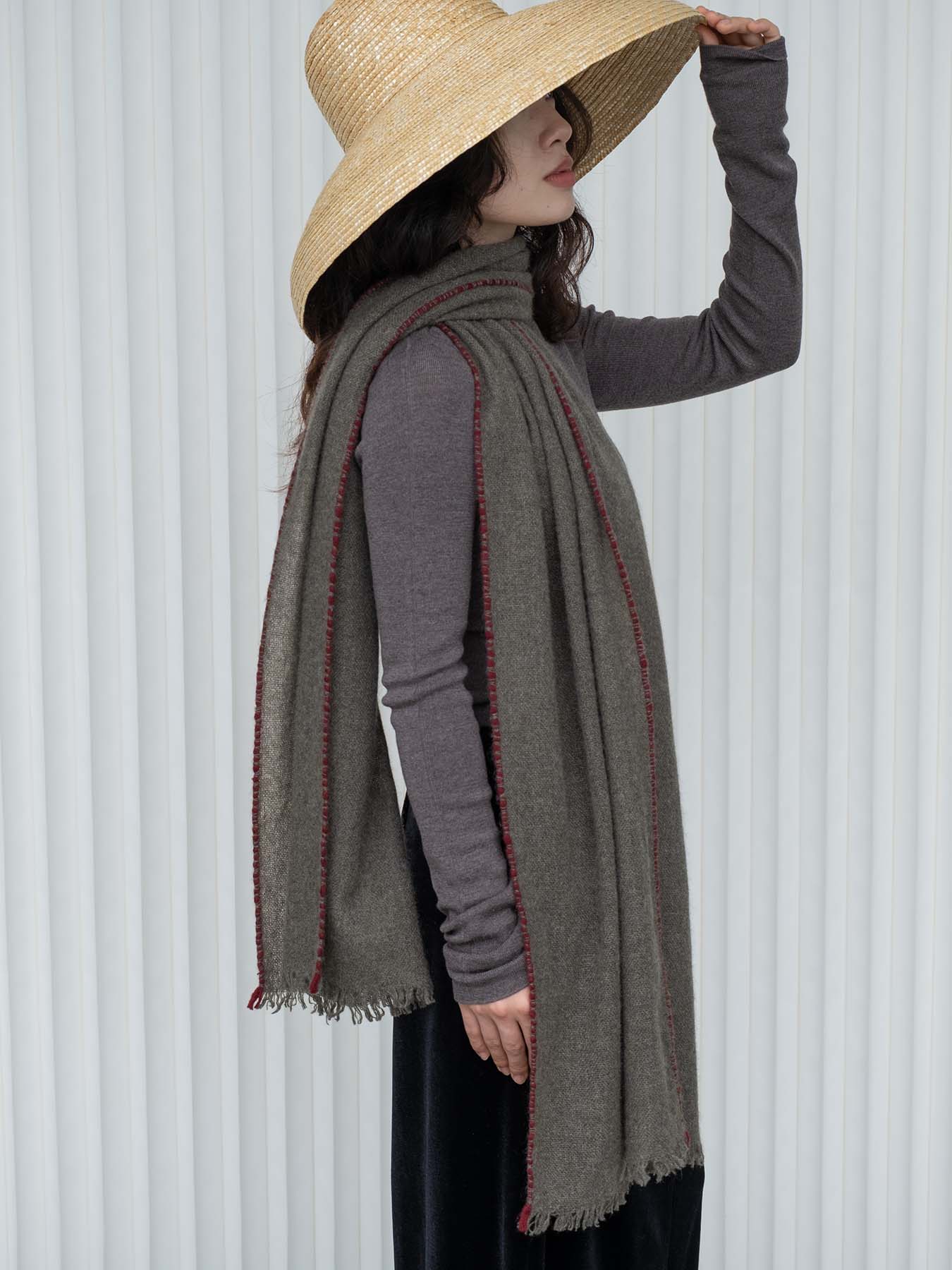 Oats & Rice Weaved Scarf in Grey Rust Trim - SKULPT Dublin