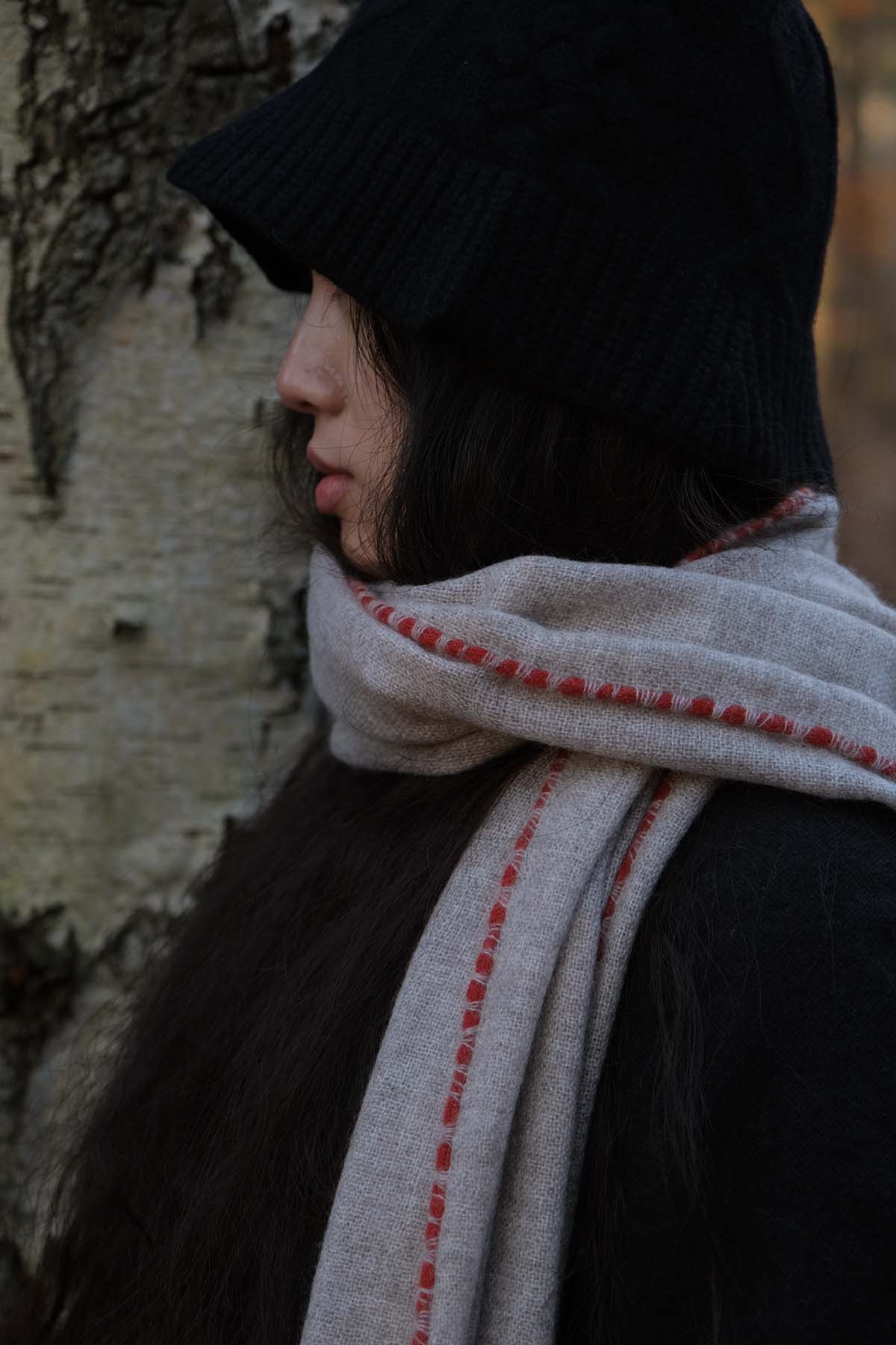 Oats & Rice Weaved Scarf in Grey Rust Trim - SKULPT Dublin
