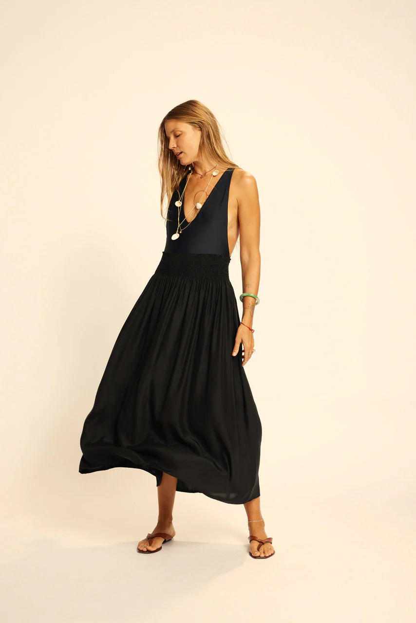 Natalie Martin Long Silk Skirt in Black - SKULPT Dublin