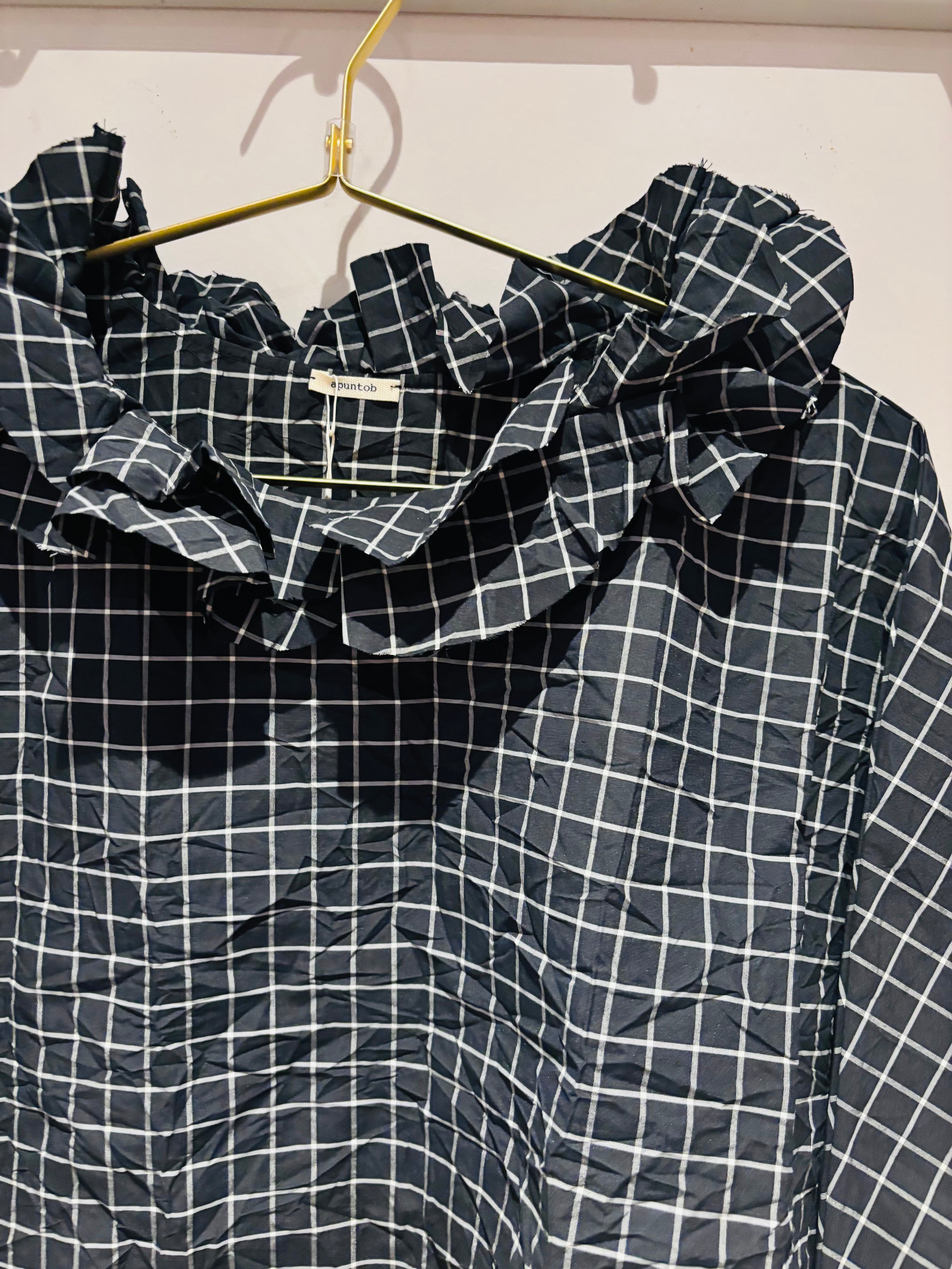 Apuntob Ruffle Shirt in Vintage Black and Ecru - SKULPT Dublin