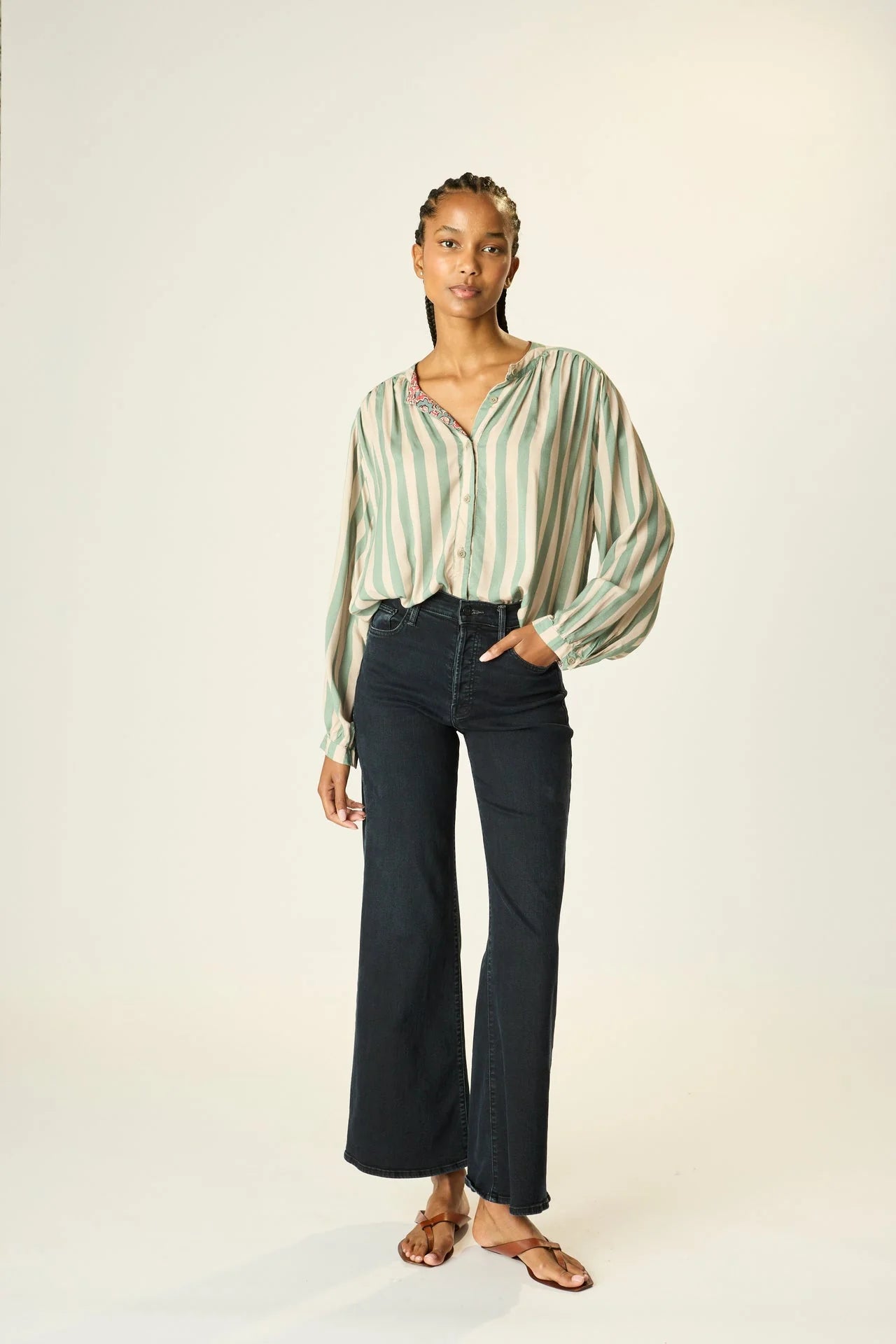 Natalie Martin Long Sleeve Shirt in Jade Stripe - SKULPT Dublin