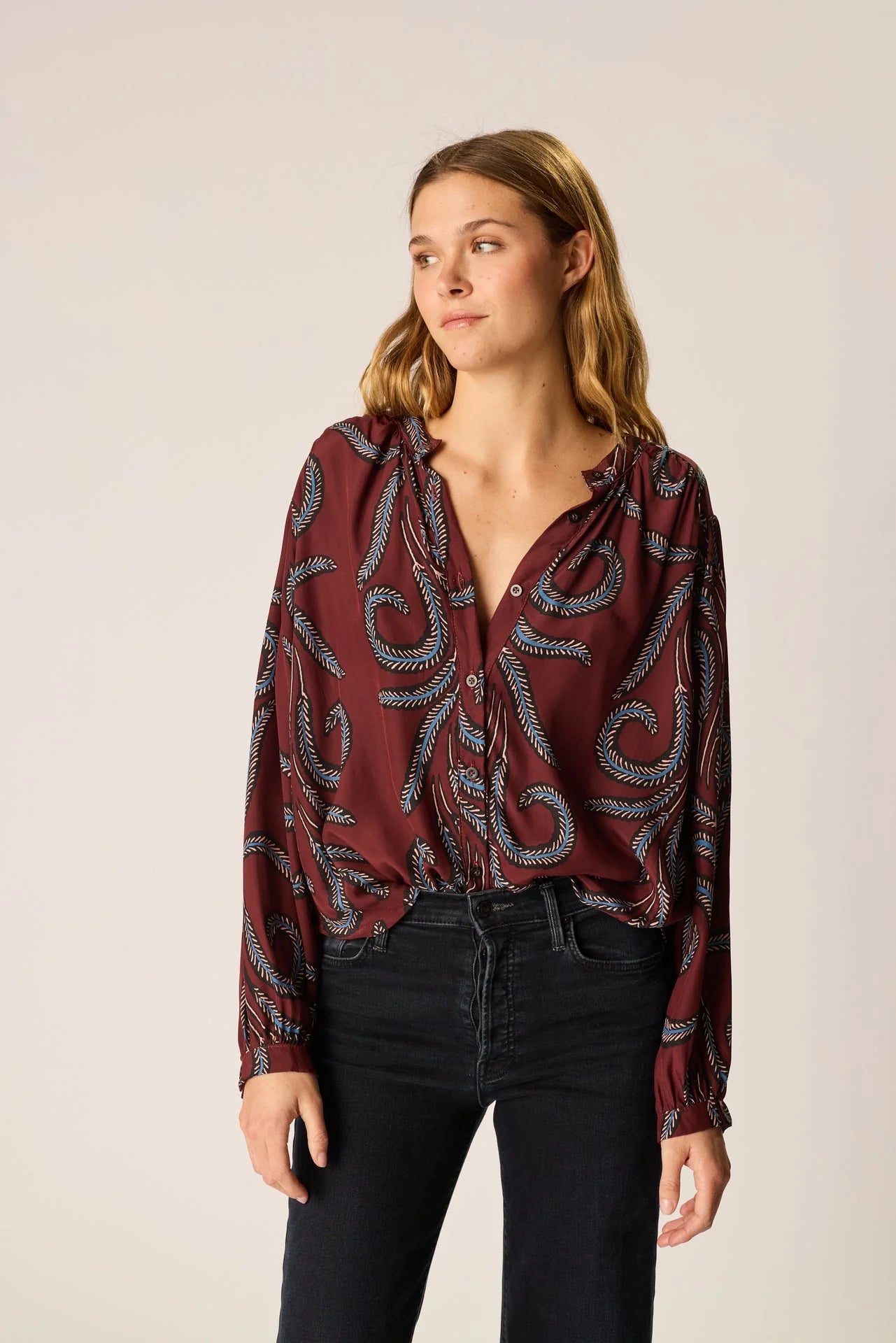 Natalie Martin Long Sleeve Shirt in Bordeaux Feather - SKULPT Dublin