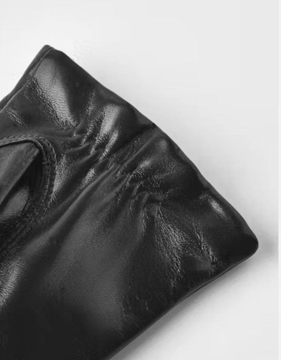 Hestra Leather Touchscreen Gloves with Wool Lining in Black