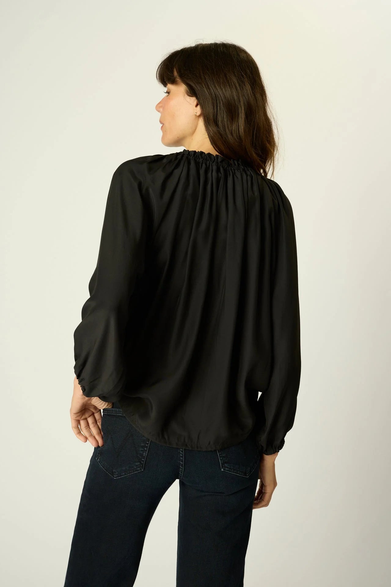 Natalie Martin Long Sleeve Neck Tie Silk Shirt in Black - SKULPT Dublin
