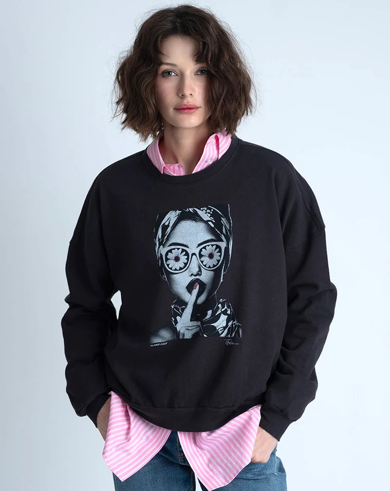 CPress Studio Wild Flower Sweatshirt in Worn Black
