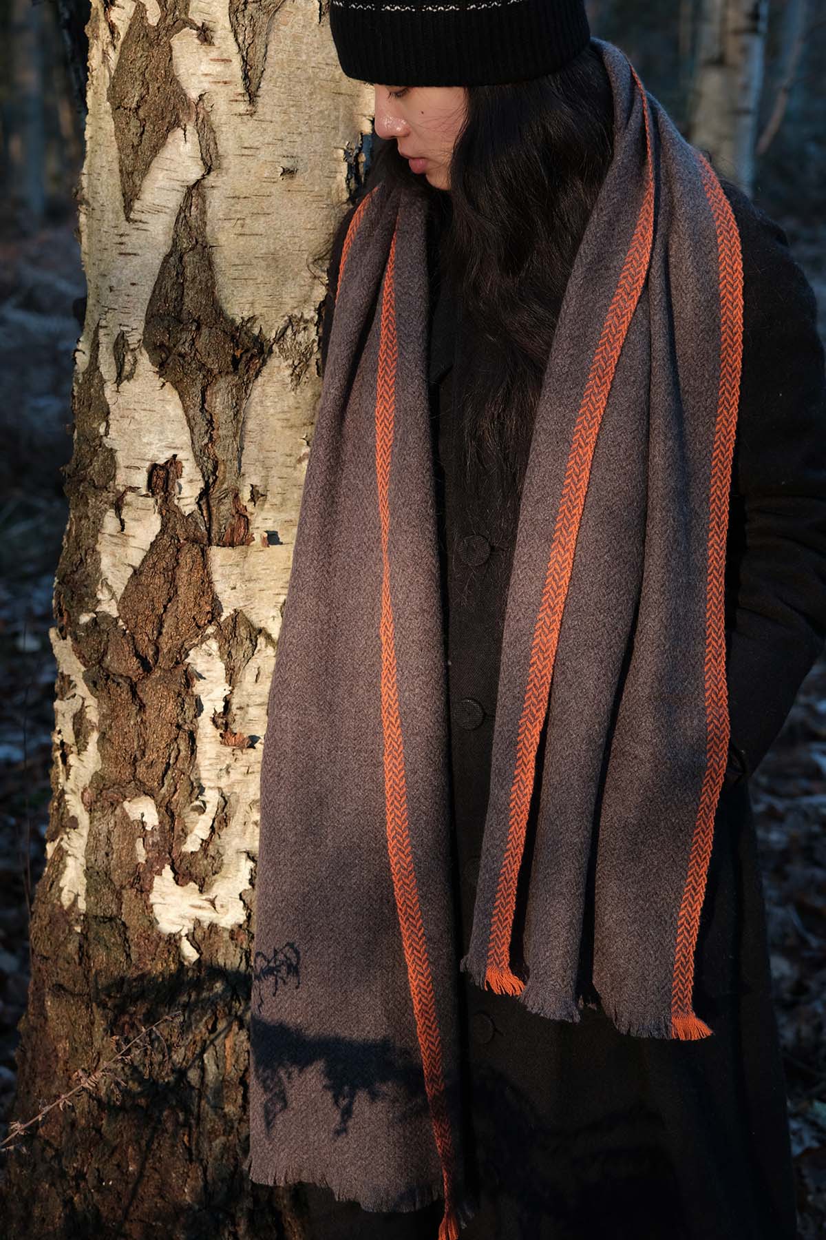 Oats & Rice Herringbone Scarf in Brown