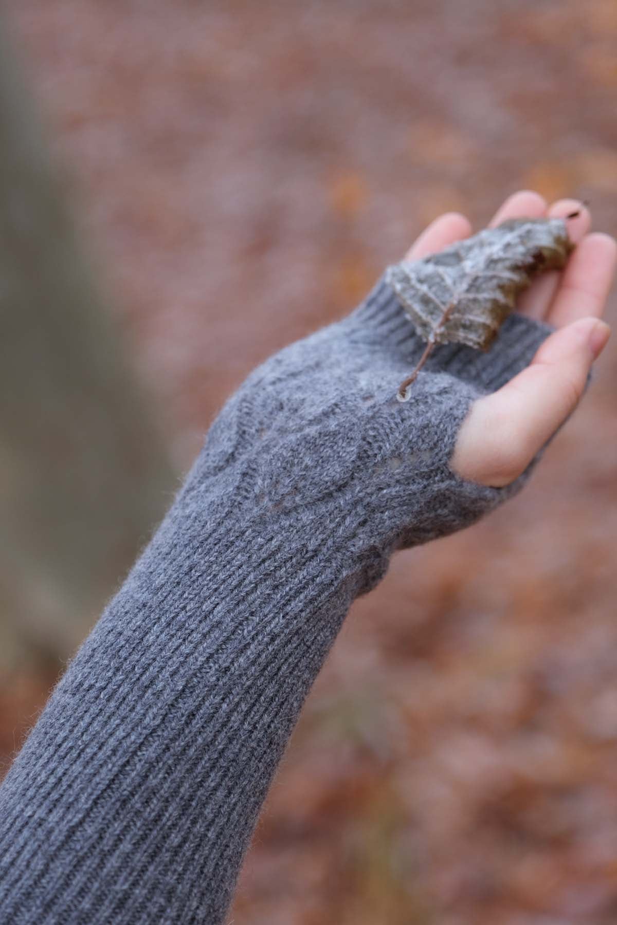 Oats & Rice in Long Fingerless Gloves in Grey