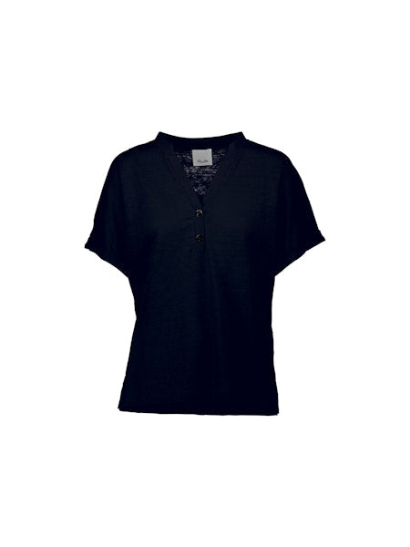 Allude Cotton V Neck Button Tee in Navy - SKULPT Dublin