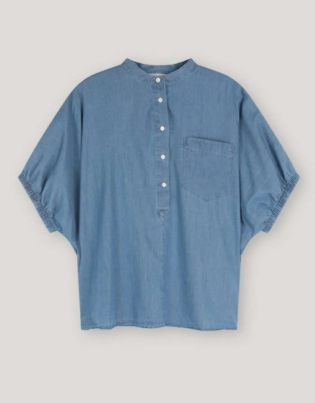 SoS Shirt Henley Short Sleeve Shirt in Denim - SKULPT Dublin