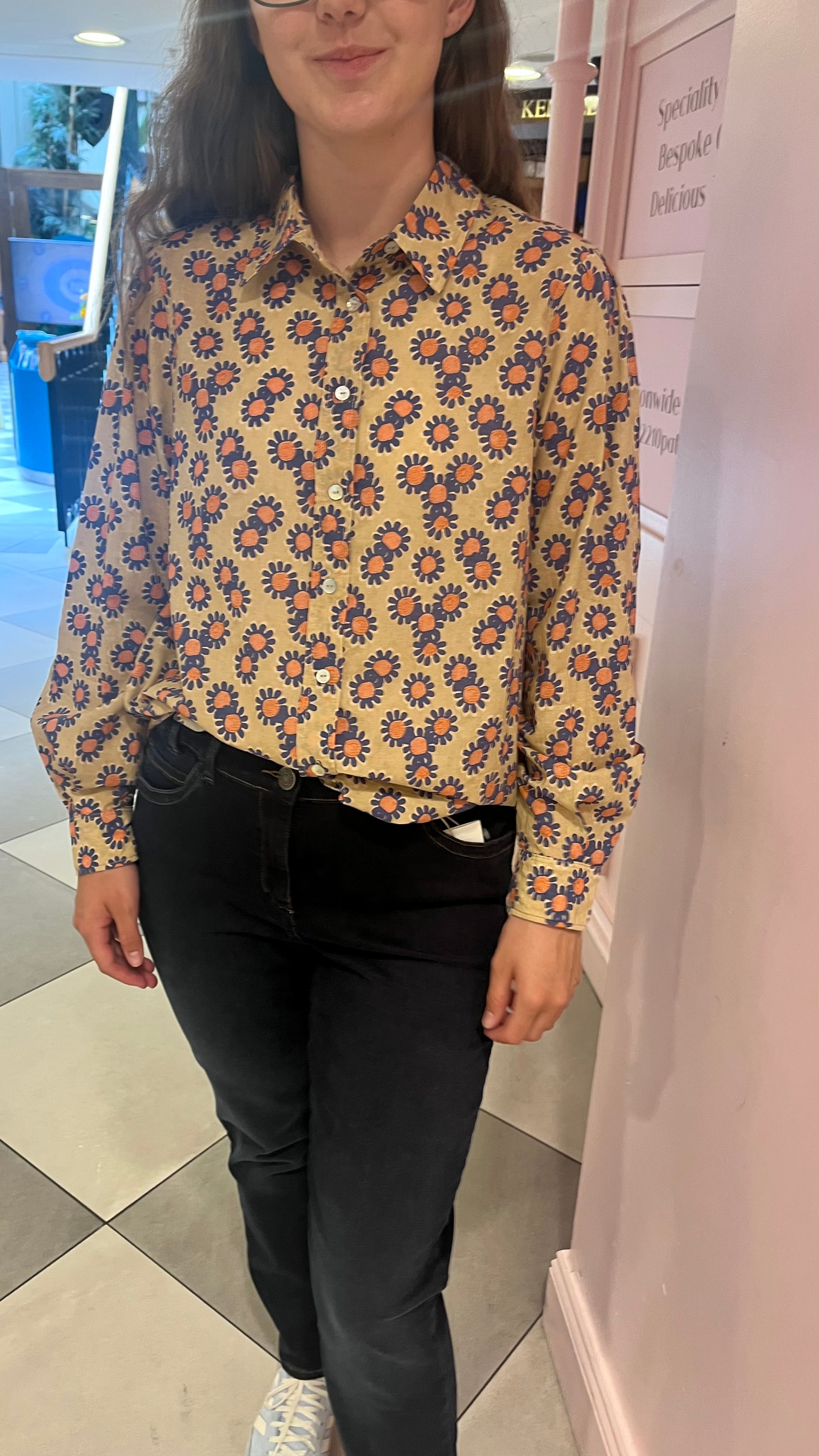 Mat de Misaine Print Shirt Beige with Orange Flower - SKULPT Dublin
