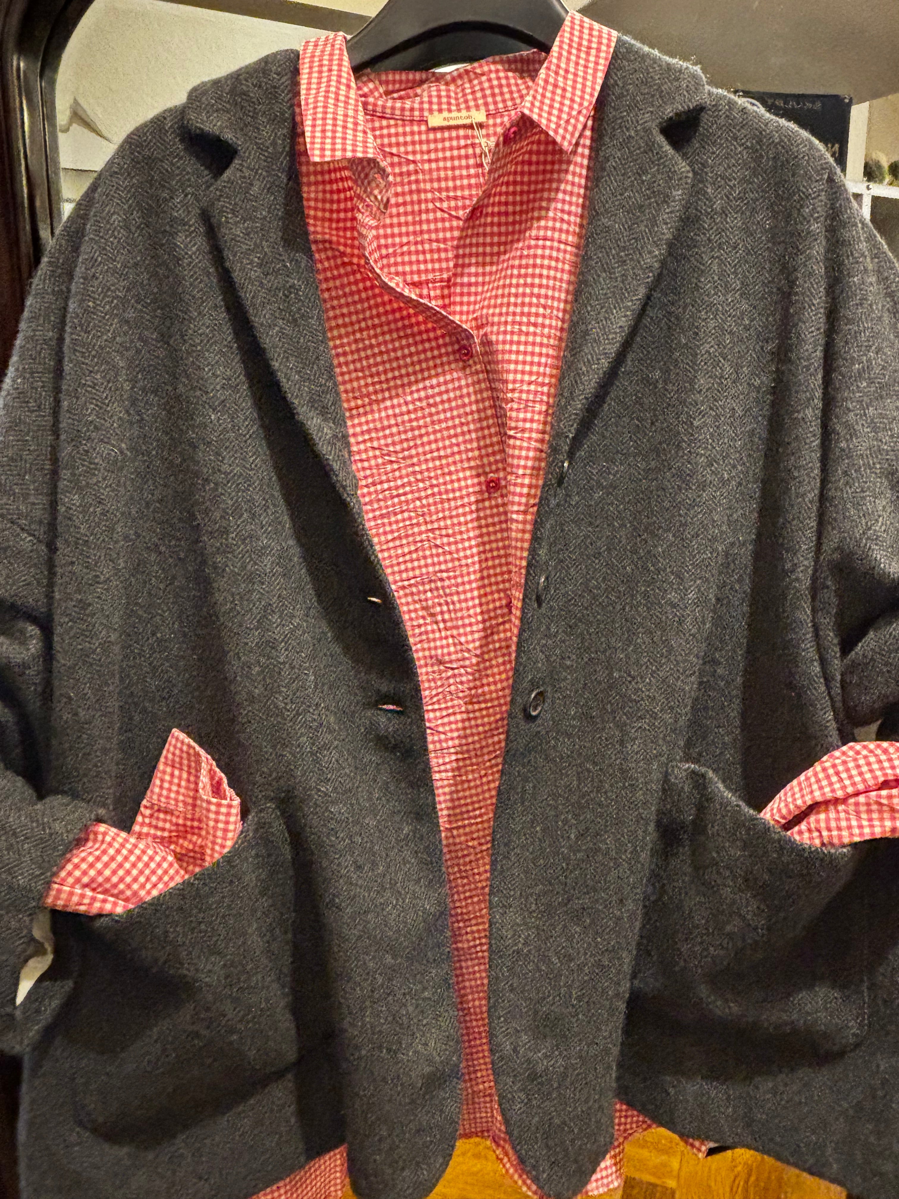 Apuntob Wool Jacket in Herringbone Cement - SKULPT Dublin