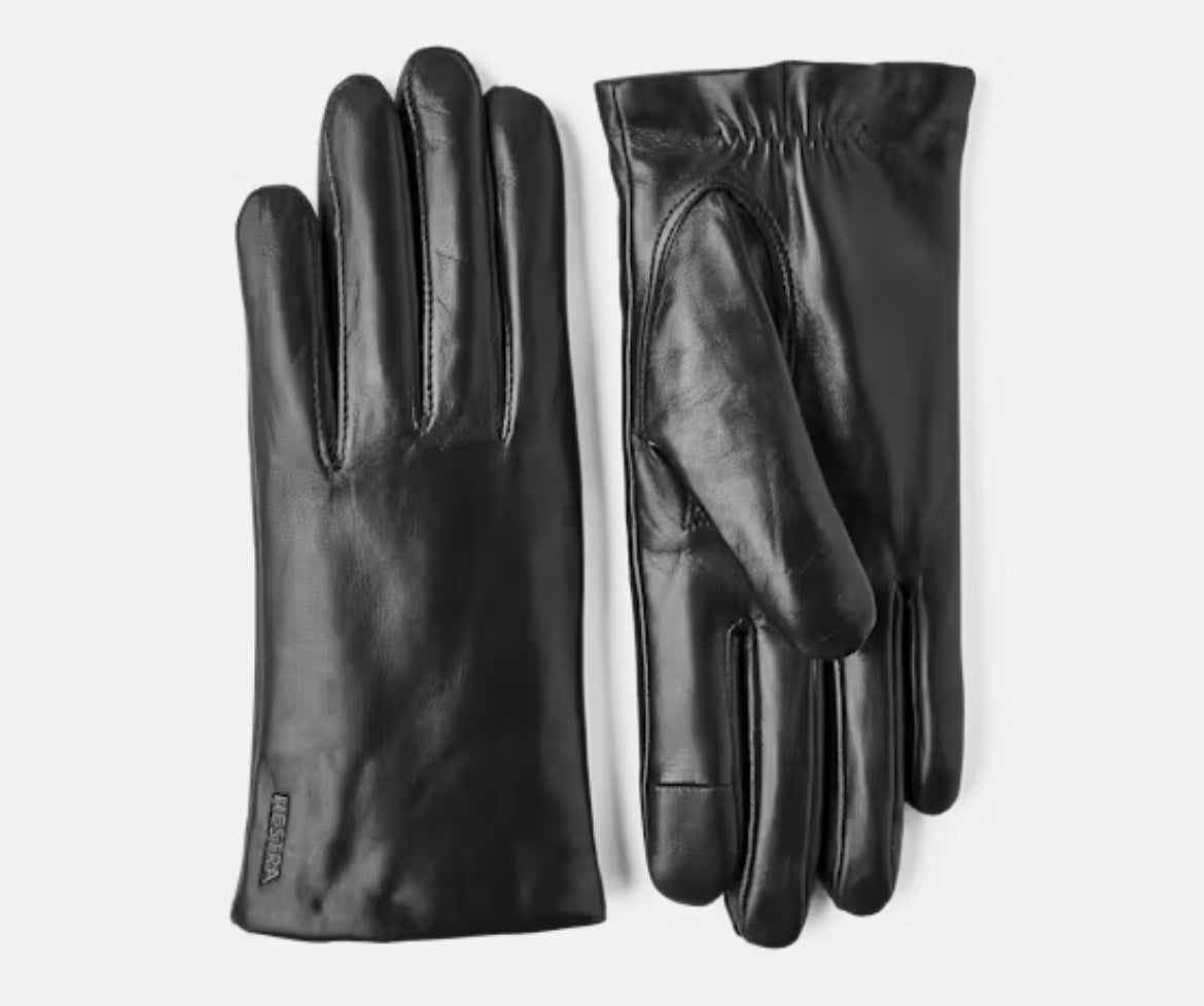 Hestra Leather Touchscreen Gloves with Wool Lining in Black
