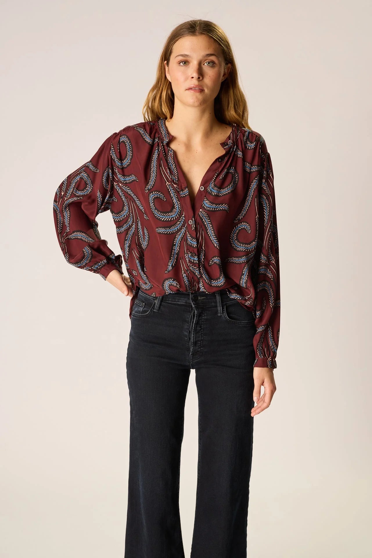 Natalie Martin Long Sleeve Shirt in Bordeaux Feather - SKULPT Dublin
