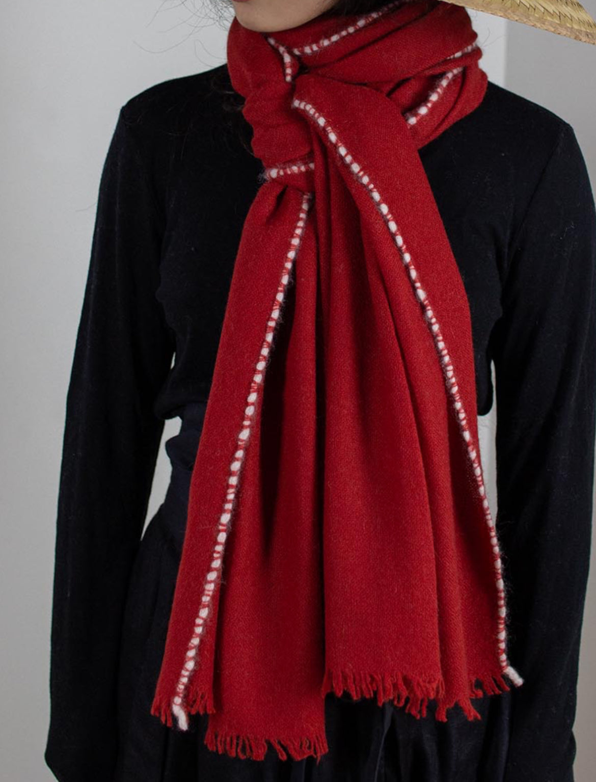 Oats & Rice Weaved Cashmere Scarf in Burnt Red