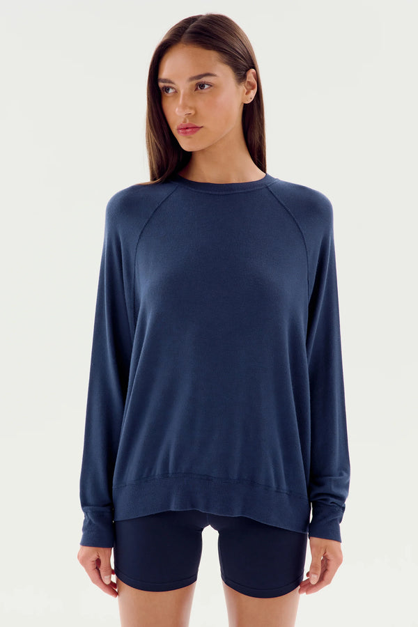 Splits59 Andie Long Sleeve Sweater in Navy - SKULPT Dublin