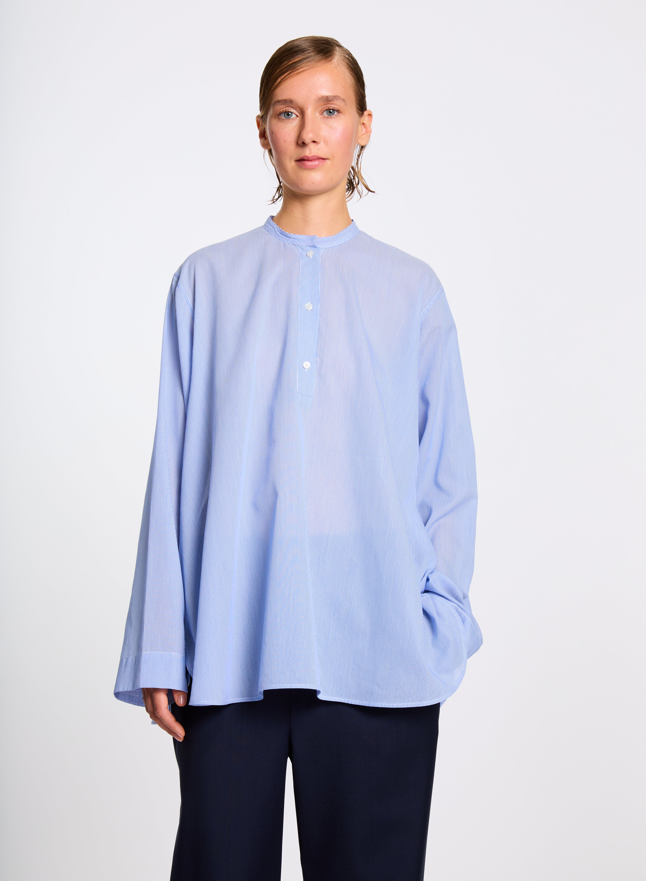 Lis Lareida Dorena Shirt in Fine Blue Stripe - SKULPT Dublin