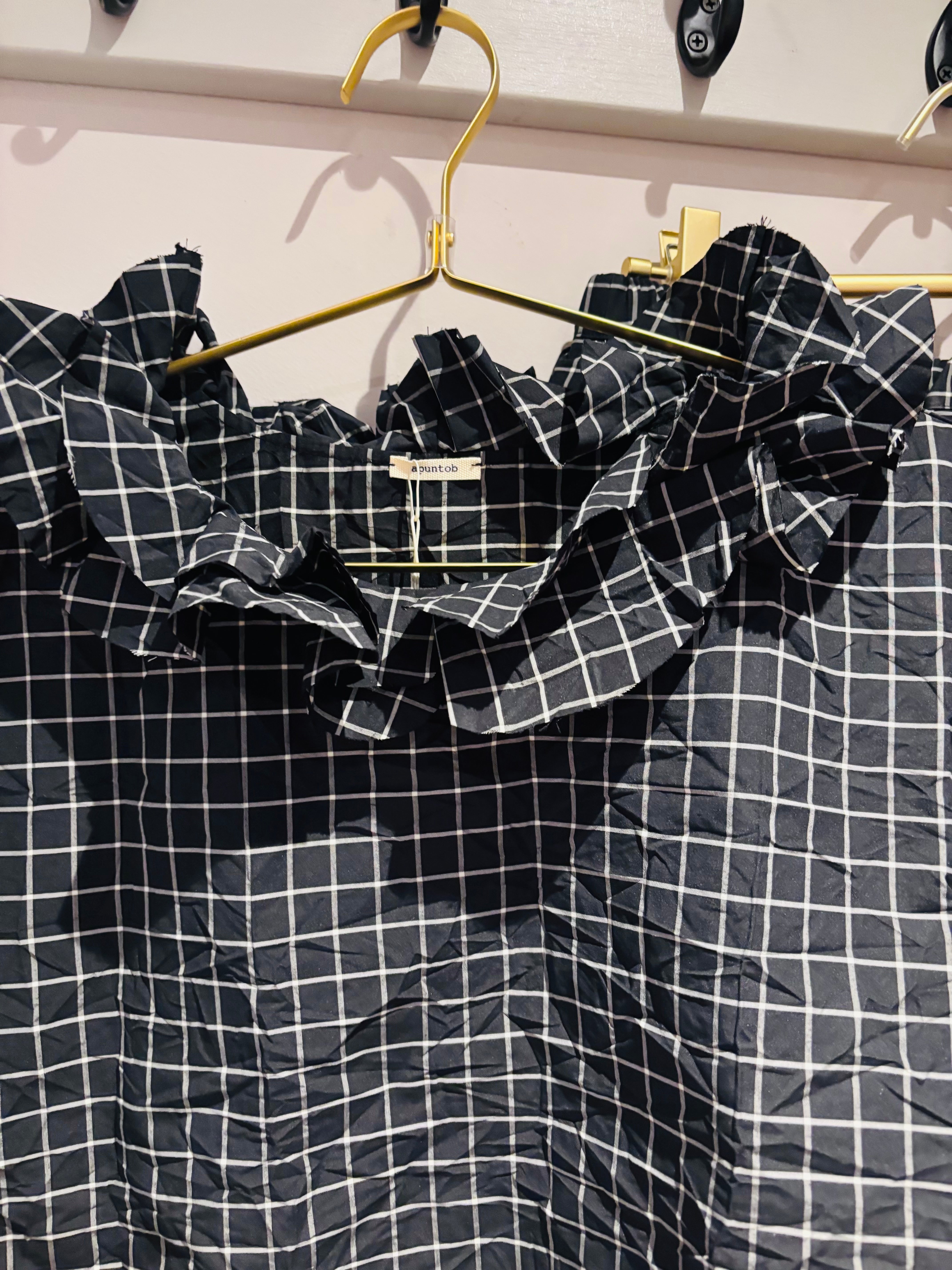 Apuntob Ruffle Shirt in Vintage Black and Ecru - SKULPT Dublin