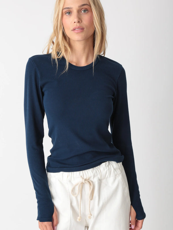 Electric and Rose Olivia Long Sleeve Navy Rib Top - SKULPT Dublin